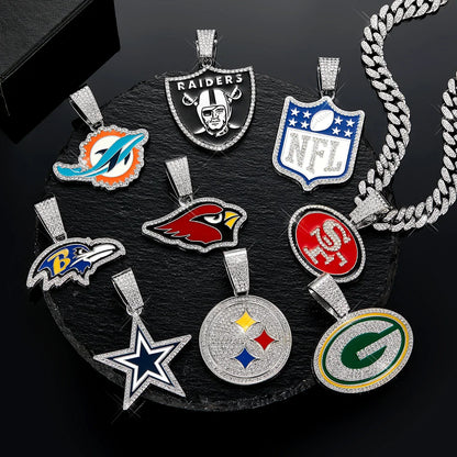 Sports Customized LOGO Pendant Necklace with Iced Out Cuban Chains for Football Fans Birthday Gifts
