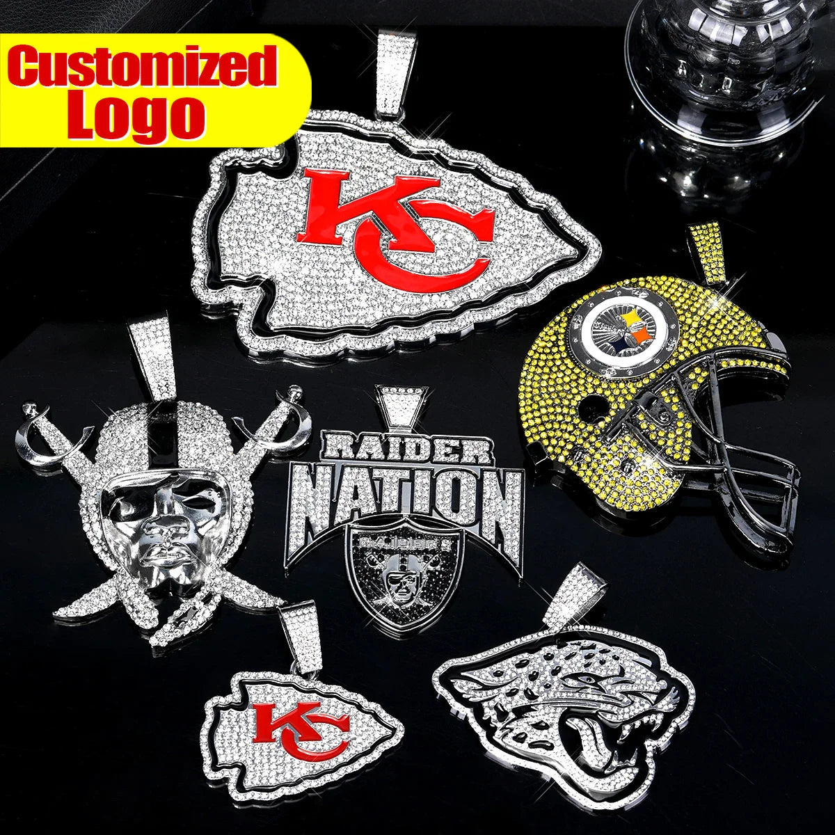Sports Customized LOGO Pendant Necklace with Iced Out Cuban Chains for Football Fans Birthday Gifts