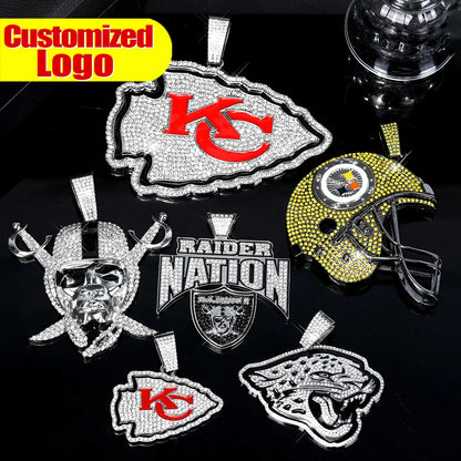 Sports Customized LOGO Pendant Necklace with Iced Out Cuban Chains for Football Fans Birthday Gifts