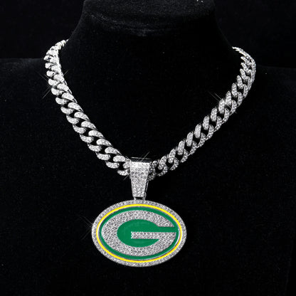 Sports Customized LOGO Pendant Necklace with Iced Out Cuban Chains for Football Fans Birthday Gifts