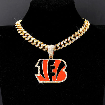 Sports Customized LOGO Pendant Necklace with Iced Out Cuban Chains for Football Fans Birthday Gifts