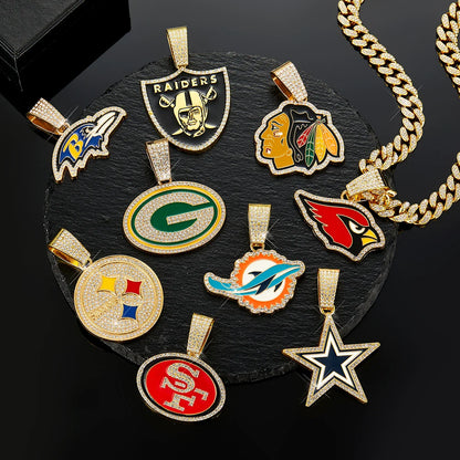 Sports Customized LOGO Pendant Necklace with Iced Out Cuban Chains for Football Fans Birthday Gifts