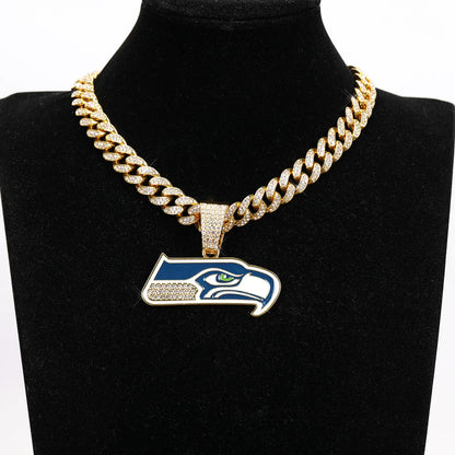 Sports Customized LOGO Pendant Necklace with Iced Out Cuban Chains for Football Fans Birthday Gifts