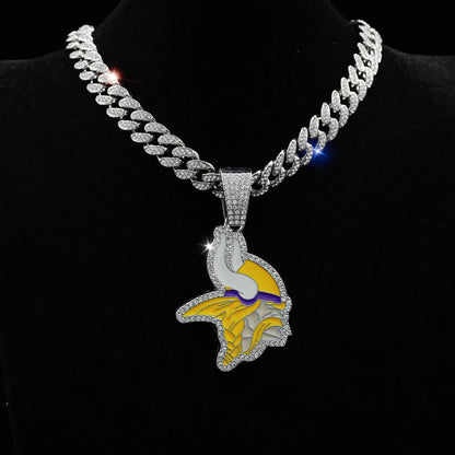 Sports Customized LOGO Pendant Necklace with Iced Out Cuban Chains for Football Fans Birthday Gifts