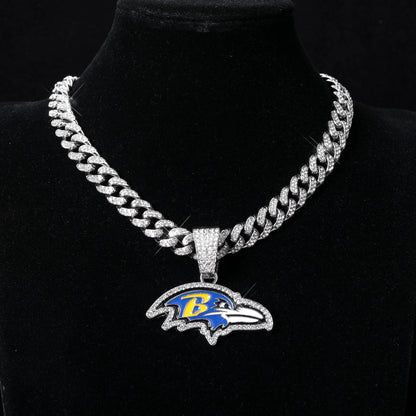 Sports Customized LOGO Pendant Necklace with Iced Out Cuban Chains for Football Fans Birthday Gifts