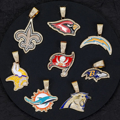 Sports Customized LOGO Pendant Necklace with Iced Out Cuban Chains for Football Fans Birthday Gifts