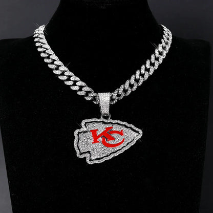 Sports Customized LOGO Pendant Necklace with Iced Out Cuban Chains for Football Fans Birthday Gifts