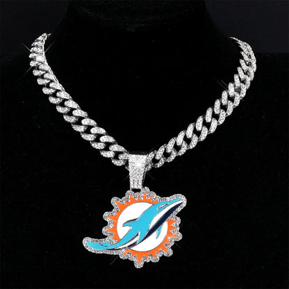 Sports Customized LOGO Pendant Necklace with Iced Out Cuban Chains for Football Fans Birthday Gifts