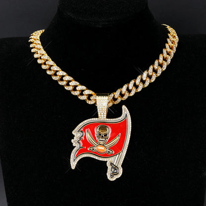 Sports Customized LOGO Pendant Necklace with Iced Out Cuban Chains for Football Fans Birthday Gifts