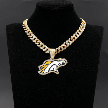 Sports Customized LOGO Pendant Necklace with Iced Out Cuban Chains for Football Fans Birthday Gifts