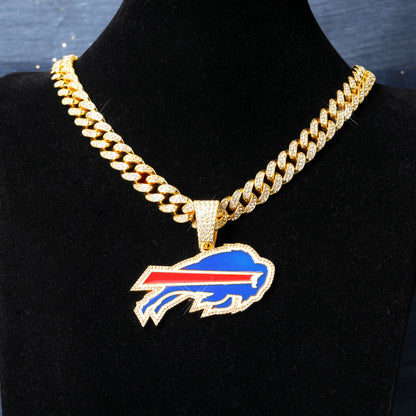 Sports Customized LOGO Pendant Necklace with Iced Out Cuban Chains for Football Fans Birthday Gifts