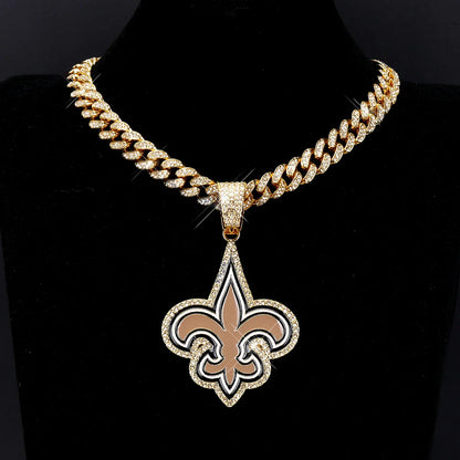 Sports Customized LOGO Pendant Necklace with Iced Out Cuban Chains for Football Fans Birthday Gifts
