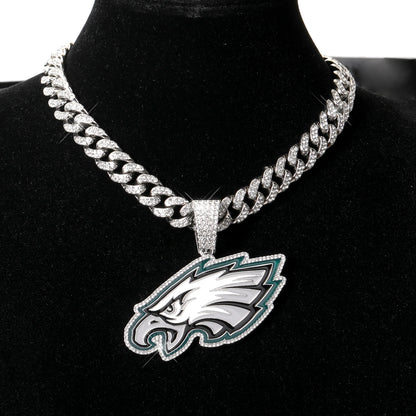Sports Customized LOGO Pendant Necklace with Iced Out Cuban Chains for Football Fans Birthday Gifts