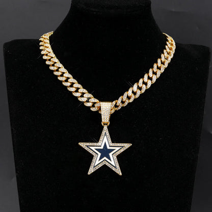Sports Customized LOGO Pendant Necklace with Iced Out Cuban Chains for Football Fans Birthday Gifts