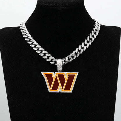 Sports Customized LOGO Pendant Necklace with Iced Out Cuban Chains for Football Fans Birthday Gifts