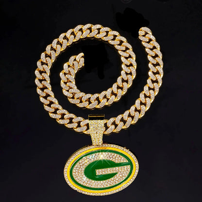 Sports Customized LOGO Pendant Necklace with Iced Out Cuban Chains for Football Fans Birthday Gifts