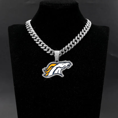 Sports Customized LOGO Pendant Necklace with Iced Out Cuban Chains for Football Fans Birthday Gifts