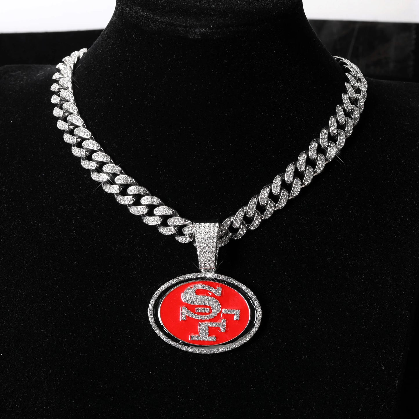 Sports Customized LOGO Pendant Necklace with Iced Out Cuban Chains for Football Fans Birthday Gifts