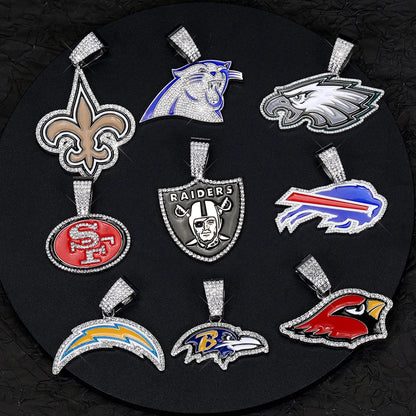 Sports Customized LOGO Pendant Necklace with Iced Out Cuban Chains for Football Fans Birthday Gifts