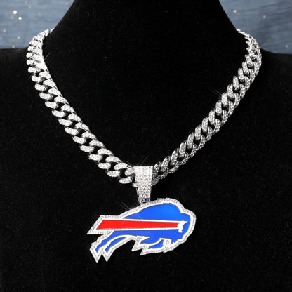 Sports Customized LOGO Pendant Necklace with Iced Out Cuban Chains for Football Fans Birthday Gifts