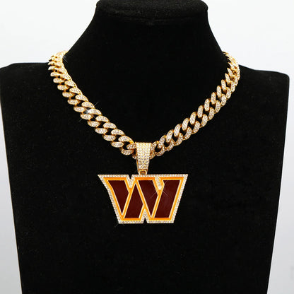Sports Customized LOGO Pendant Necklace with Iced Out Cuban Chains for Football Fans Birthday Gifts