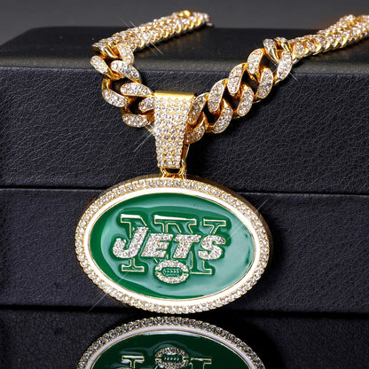 Sports Customized LOGO Pendant Necklace with Iced Out Cuban Chains for Football Fans Birthday Gifts