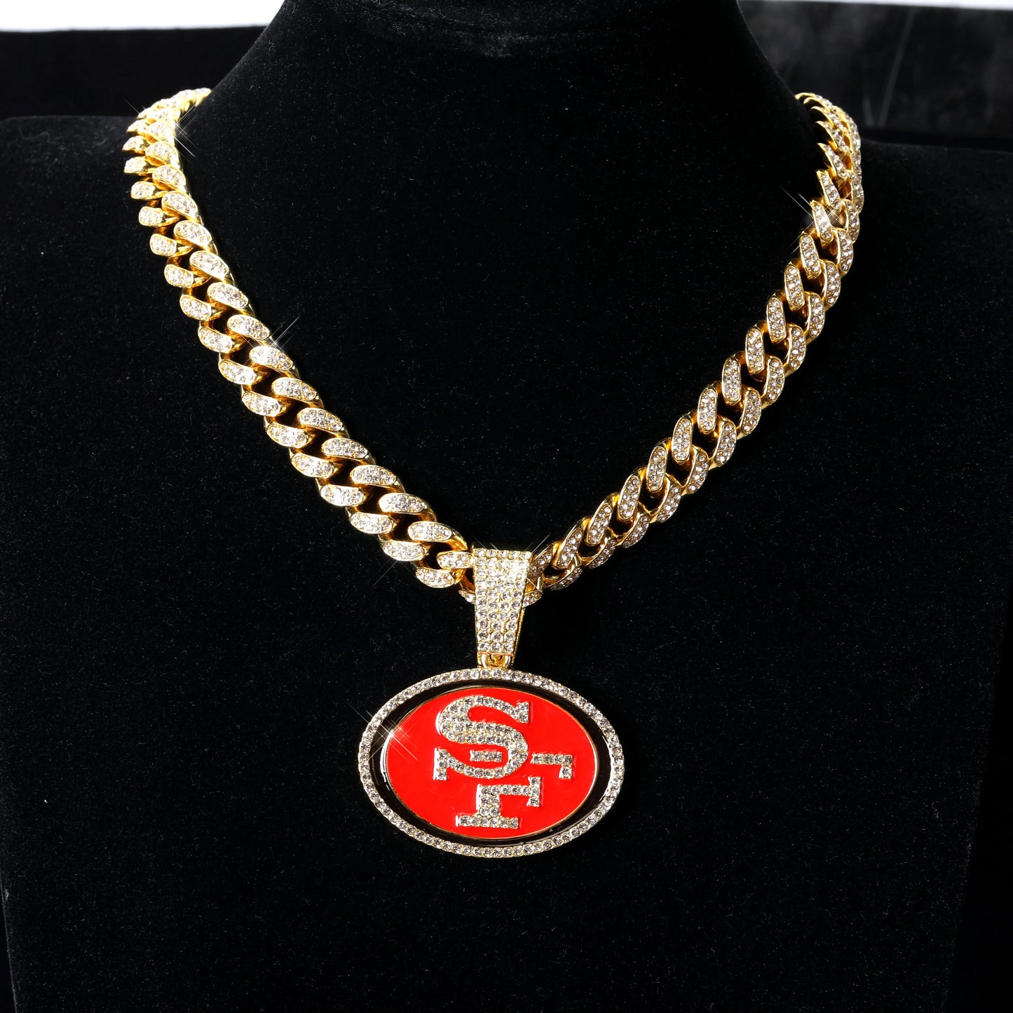 Sports Customized LOGO Pendant Necklace with Iced Out Cuban Chains for Football Fans Birthday Gifts