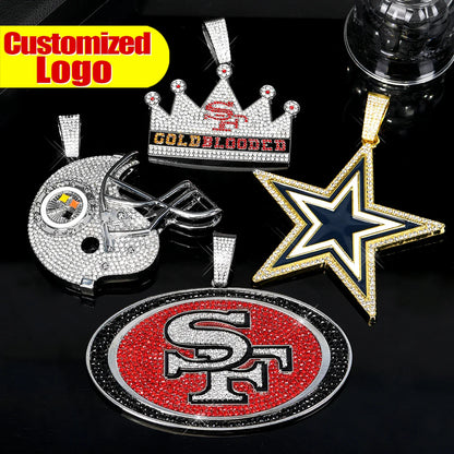 Sports Customized LOGO Pendant Necklace with Iced Out Cuban Chains for Football Fans Birthday Gifts